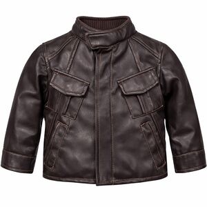 Kenneth Cole Reaction Baby Boys Faux Leather Moto Jacket Brown 12M